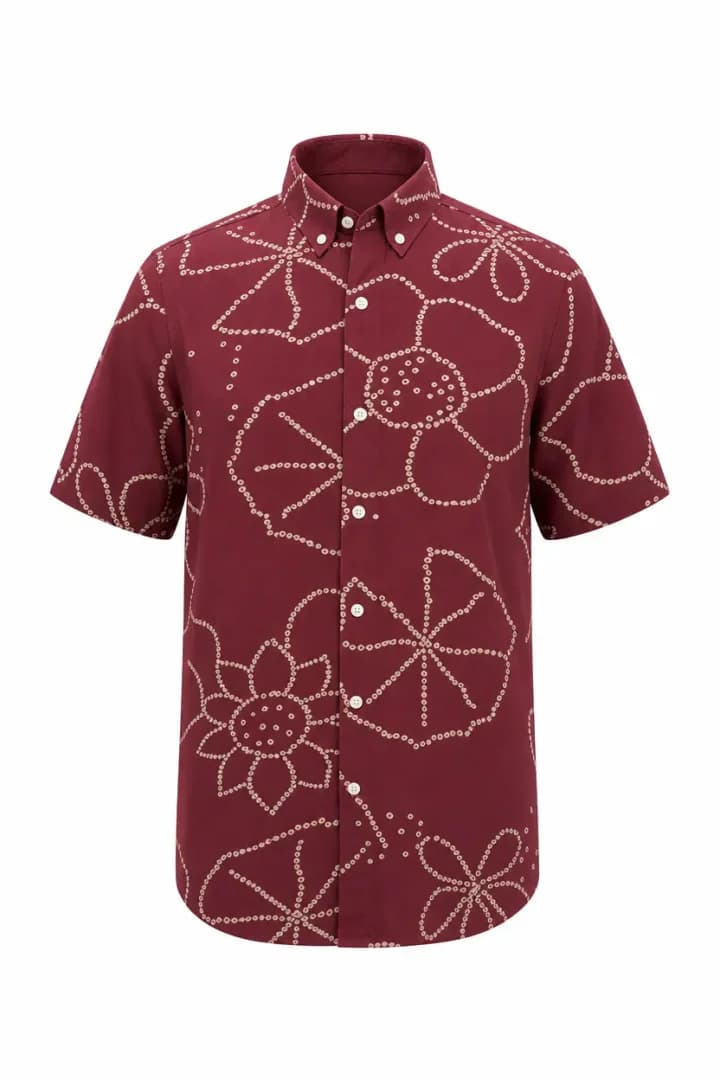Generated ghost mannequin image of the burgundy floral-print shirt