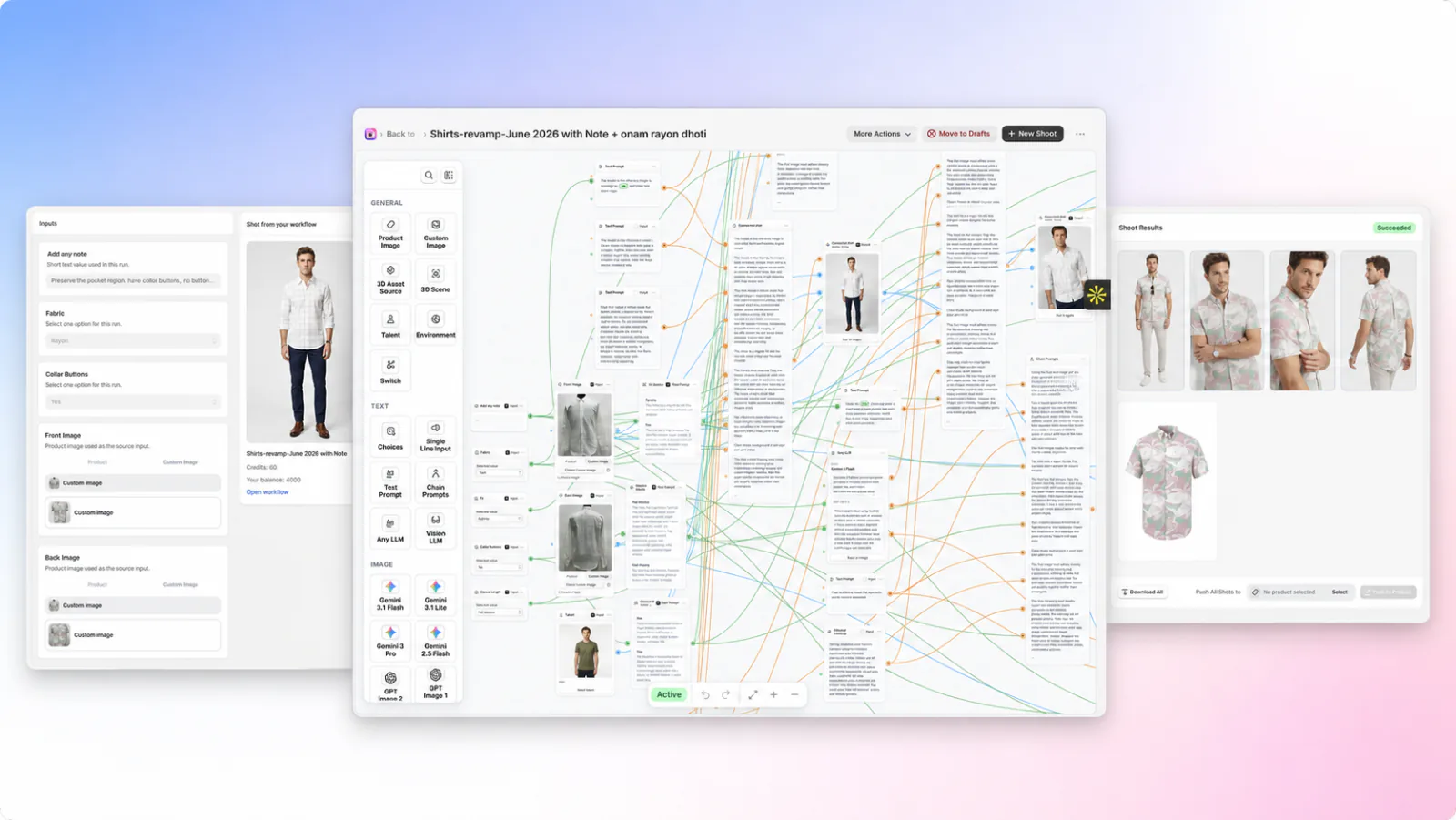 Supamodel shirt workflow, shoot inputs and generated shoot results shown together