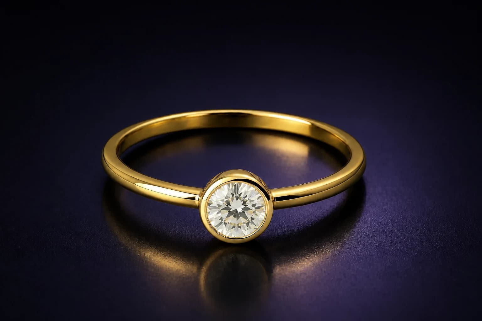 A fine gold ring with a gemstone in a dark product-image demonstration